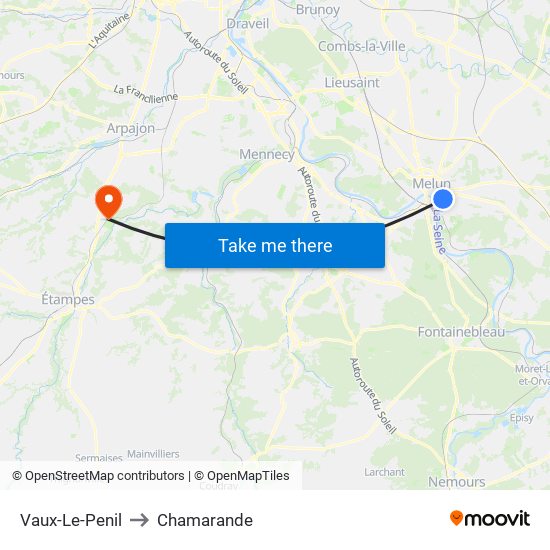 Vaux-Le-Penil to Chamarande map