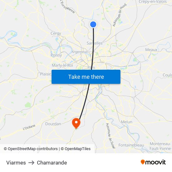 Viarmes to Chamarande map