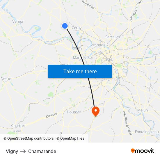 Vigny to Chamarande map