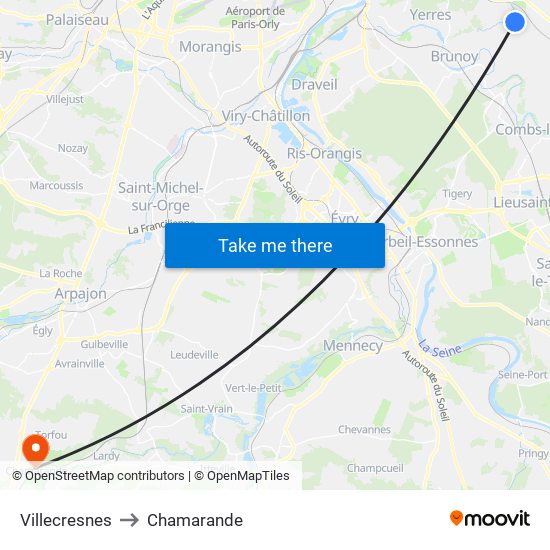 Villecresnes to Chamarande map