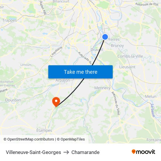 Villeneuve-Saint-Georges to Chamarande map