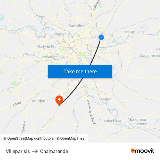 Villeparisis to Chamarande map