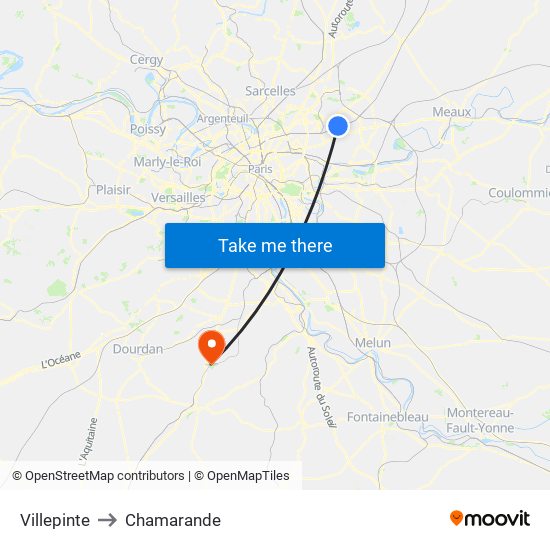 Villepinte to Chamarande map