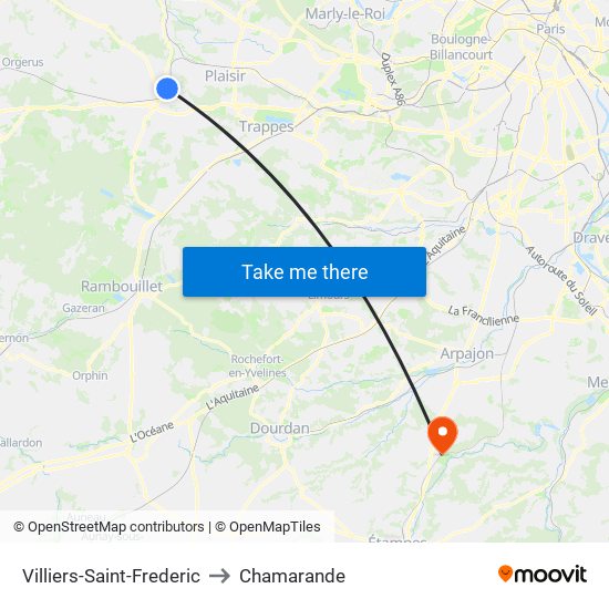 Villiers-Saint-Frederic to Chamarande map