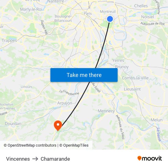 Vincennes to Chamarande map