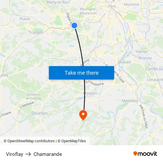 Viroflay to Chamarande map