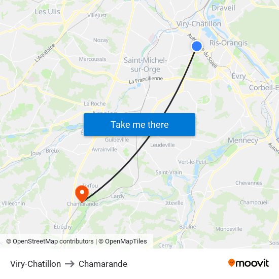 Viry-Chatillon to Chamarande map