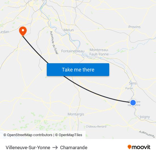 Villeneuve-Sur-Yonne to Chamarande map