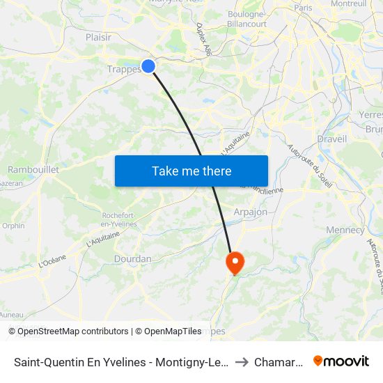 Saint-Quentin En Yvelines - Montigny-Le-Bretonneux to Chamarande map