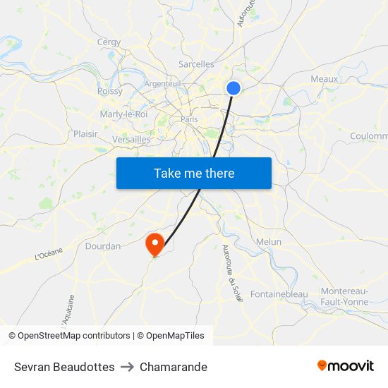 Sevran Beaudottes to Chamarande map