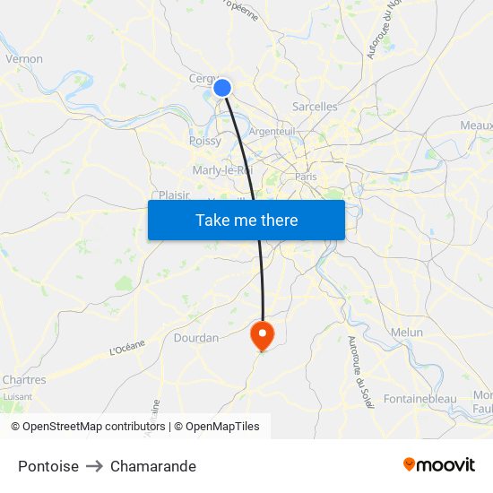 Pontoise to Chamarande map