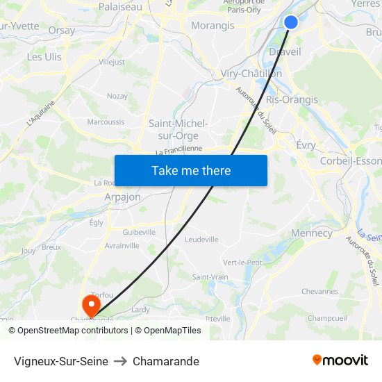 Vigneux-Sur-Seine to Chamarande map