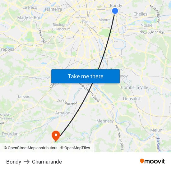 Bondy to Chamarande map