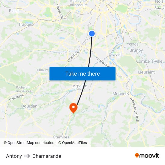 Antony to Chamarande map