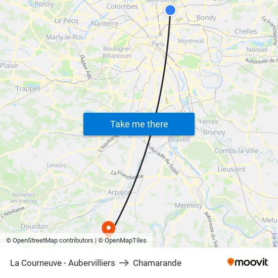 La Courneuve - Aubervilliers to Chamarande map