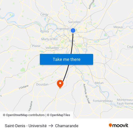 Saint-Denis - Université to Chamarande map