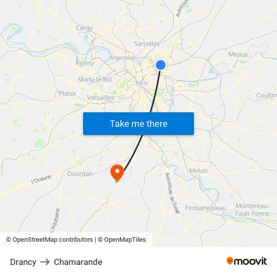 Drancy to Chamarande map