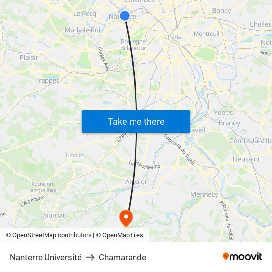 Nanterre Université to Chamarande map