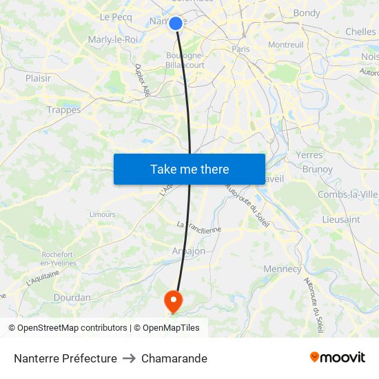 Nanterre Préfecture to Chamarande map
