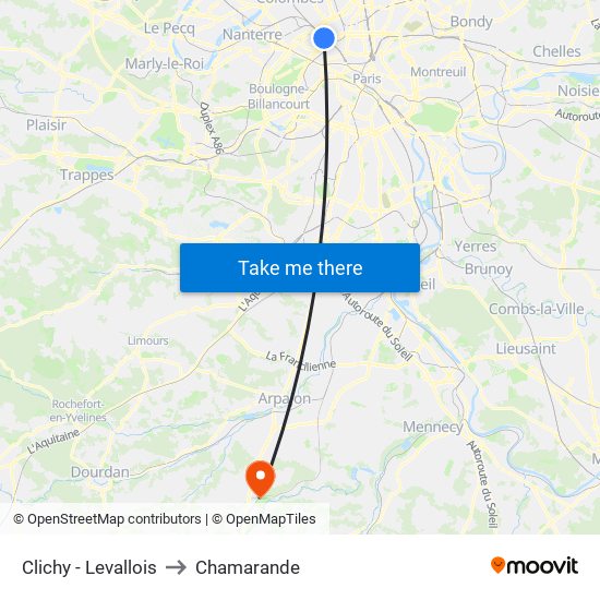 Clichy - Levallois to Chamarande map