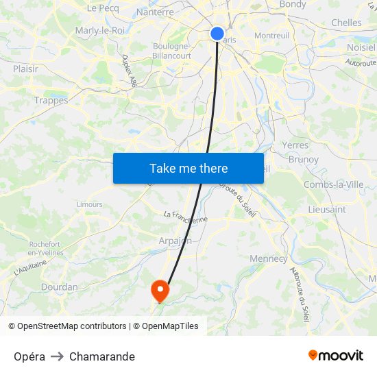Opéra to Chamarande map