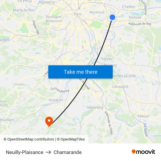 Neuilly-Plaisance to Chamarande map