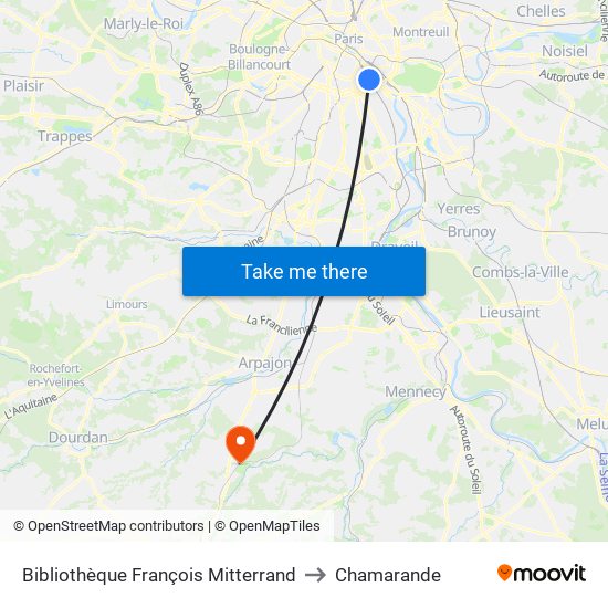 Bibliothèque François Mitterrand to Chamarande map