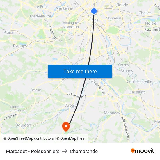 Marcadet - Poissonniers to Chamarande map