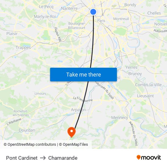 Pont Cardinet to Chamarande map
