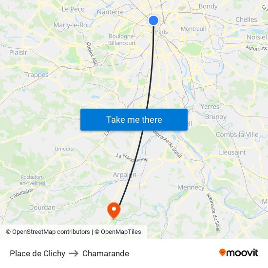 Place de Clichy to Chamarande map