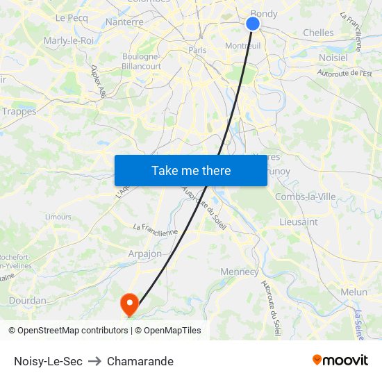 Noisy-Le-Sec to Chamarande map