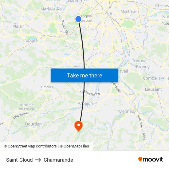 Saint-Cloud to Chamarande map