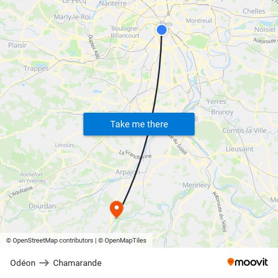 Odéon to Chamarande map