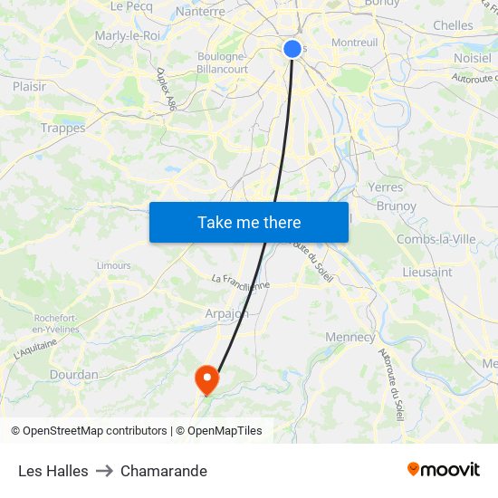 Les Halles to Chamarande map