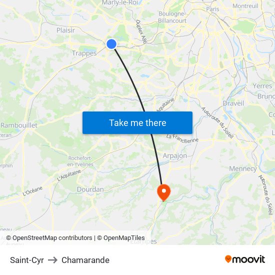Saint-Cyr to Chamarande map