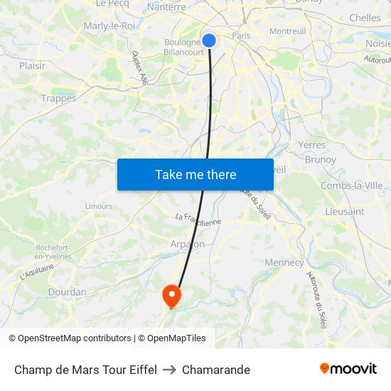 Champ de Mars Tour Eiffel to Chamarande map