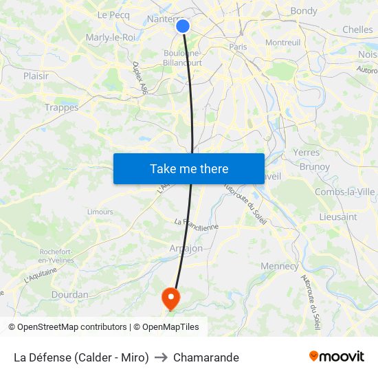 La Défense (Calder - Miro) to Chamarande map