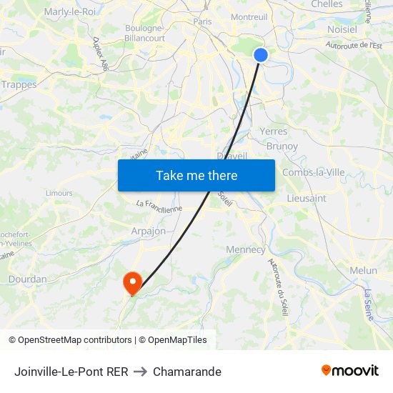 Joinville-Le-Pont RER to Chamarande map