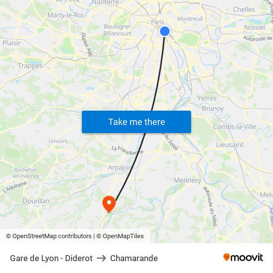 Gare de Lyon - Diderot to Chamarande map