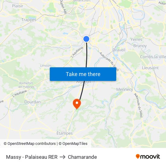 Massy - Palaiseau RER to Chamarande map