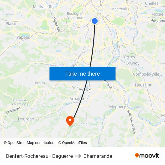 Denfert-Rochereau - Daguerre to Chamarande map