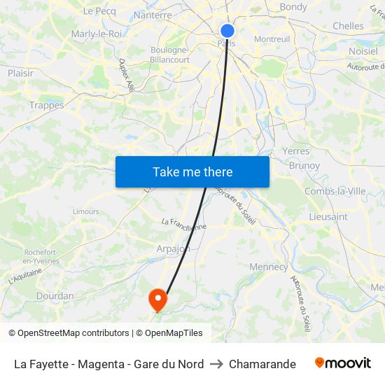 La Fayette - Magenta - Gare du Nord to Chamarande map
