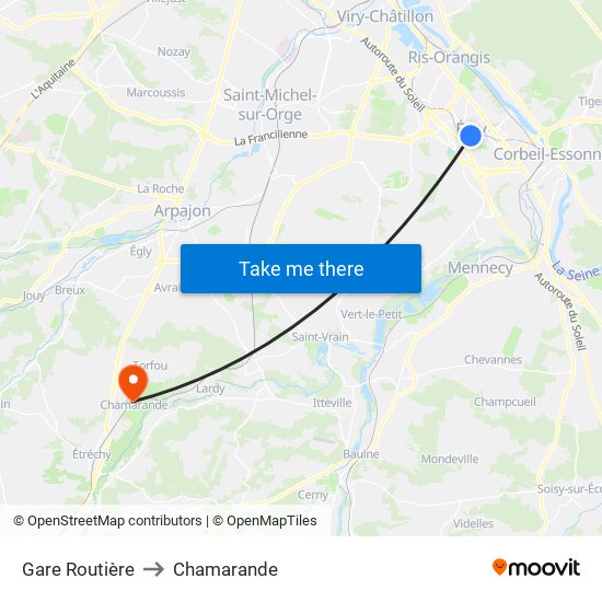 Gare Routière to Chamarande map