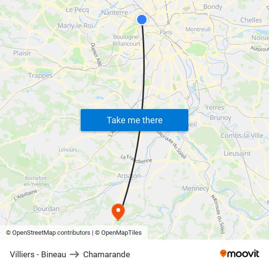 Villiers - Bineau to Chamarande map