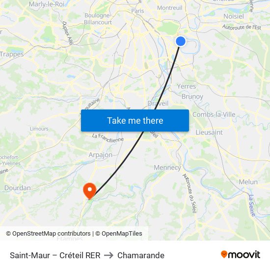 Saint-Maur – Créteil RER to Chamarande map