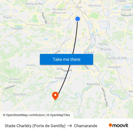 Stade Charléty (Porte de Gentilly) to Chamarande map