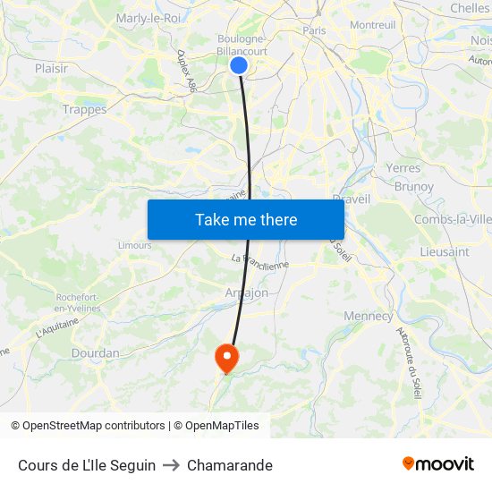 Cours de L'Ile Seguin to Chamarande map