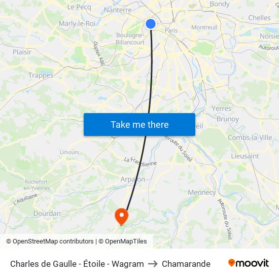Charles de Gaulle - Étoile - Wagram to Chamarande map