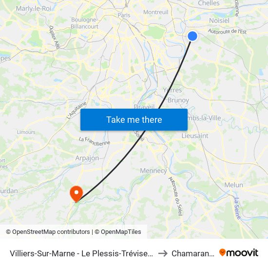 Villiers-Sur-Marne - Le Plessis-Trévise RER to Chamarande map