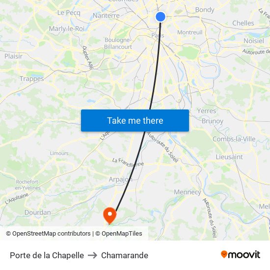 Porte de la Chapelle to Chamarande map